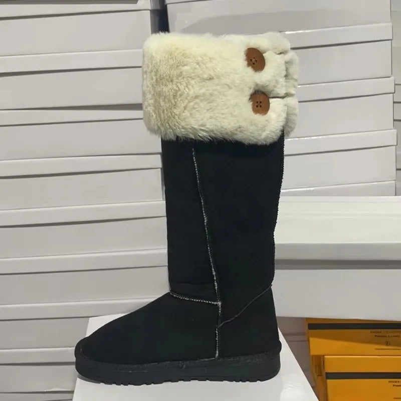 Stylish mid-calf snow boots for women, crafted with premium materials including plush lining and wedge heels, offering both comfort and refined winter elegance.