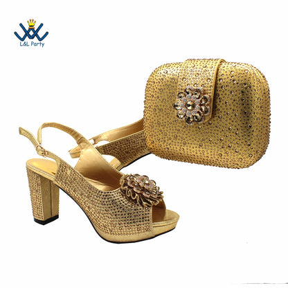 Stylish matching magenta handbag elegantly paired with crystal pumps, crafted for chic women's party ensembles.