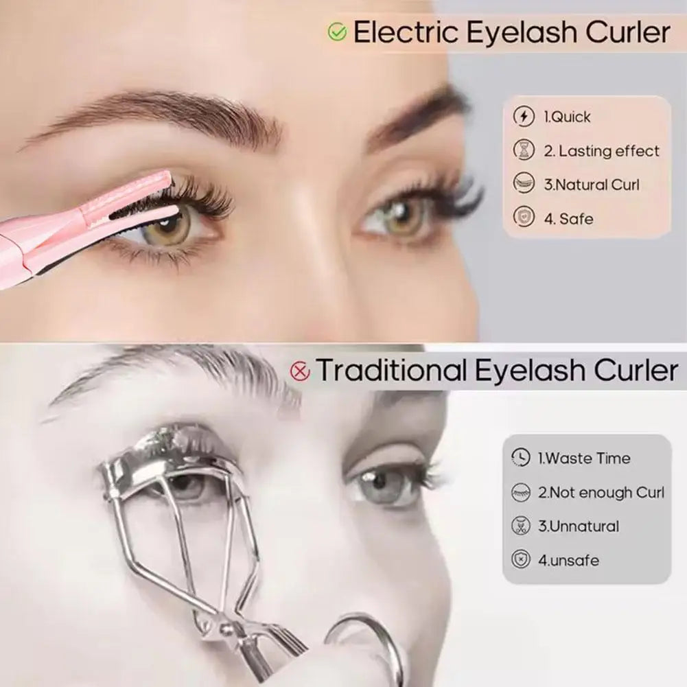 Elegant electric heated eyelash curler with quick heating feature, perfect for effortless and defined lashes.