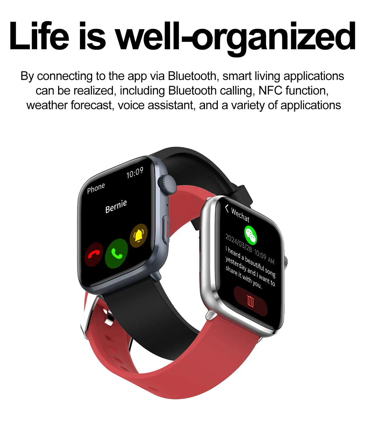 Luxury AI Diagnosis NFC Smart Watch for Women featuring a 1.85 inch AMOLED display, showcasing health monitoring functions including heart rate and blood pressure.