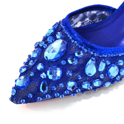 Close-up of Venus Chan Elegant Lace High Heels showcasing exquisite bling details and soft PU material, designed for chic women's fashion.