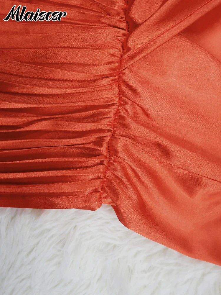 Close-up of Mlaiscsr Women’s Pleated Dress decoration, featuring a stylish empire waist and beautiful craftsmanship for a luxury look.