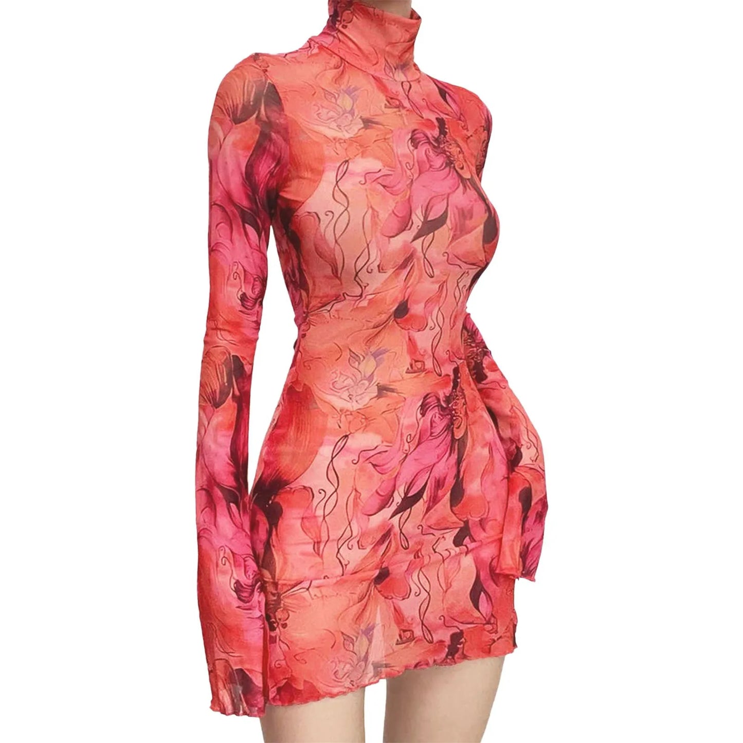 Model wearing a captivating plus size A-line dress with a round neckline and elegant bell sleeves, ideal for casual summer events.