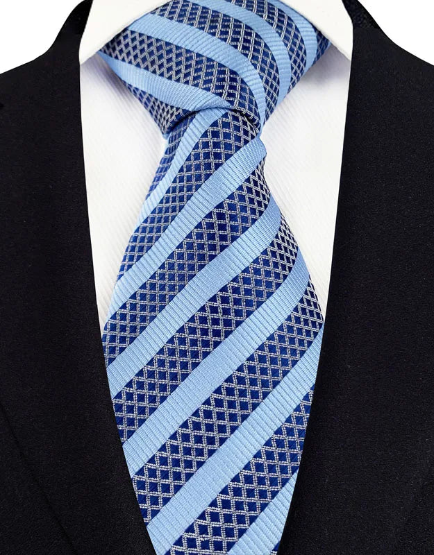 Chic striped necktie featuring a timeless plaid pattern, ideal for elevating any men's formal or business attire.