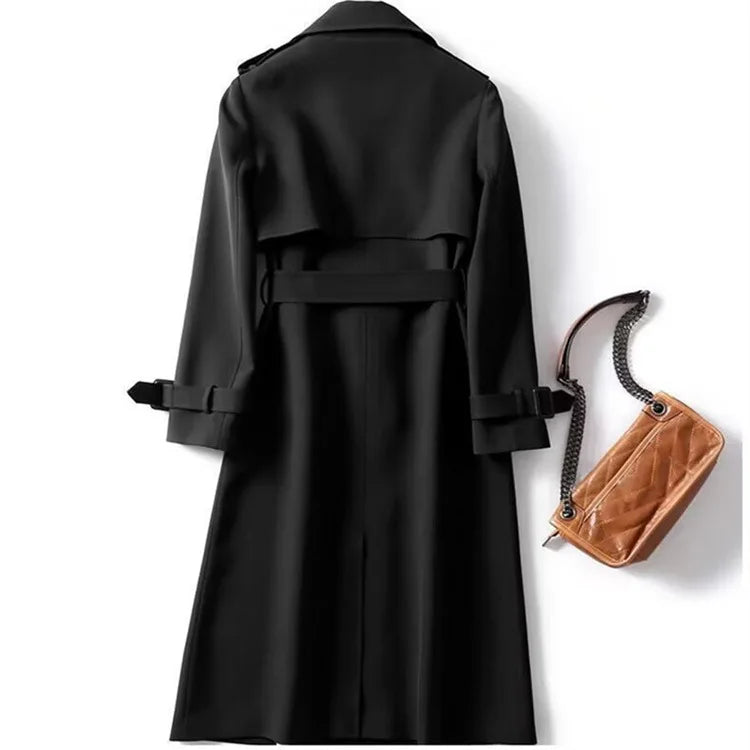 Sophisticated double breasted trench coat with a modern streetwear vibe, designed for women seeking elegance and comfort.