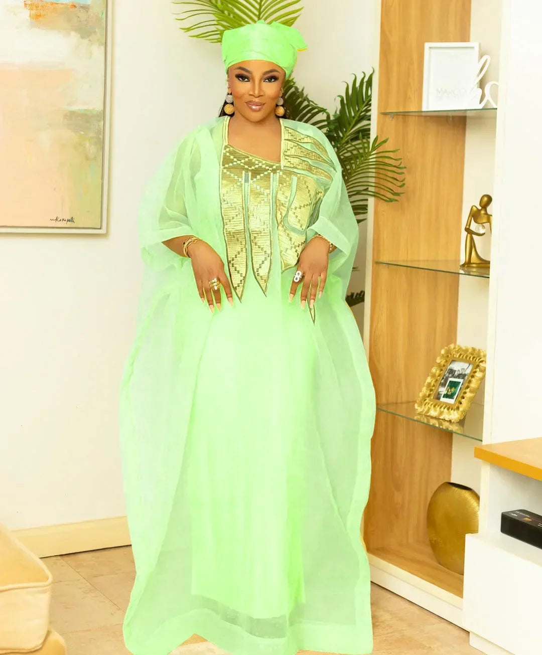 Elegant plus size African women's abaya dress featuring intricate embroidery, perfect for formal parties and church events.