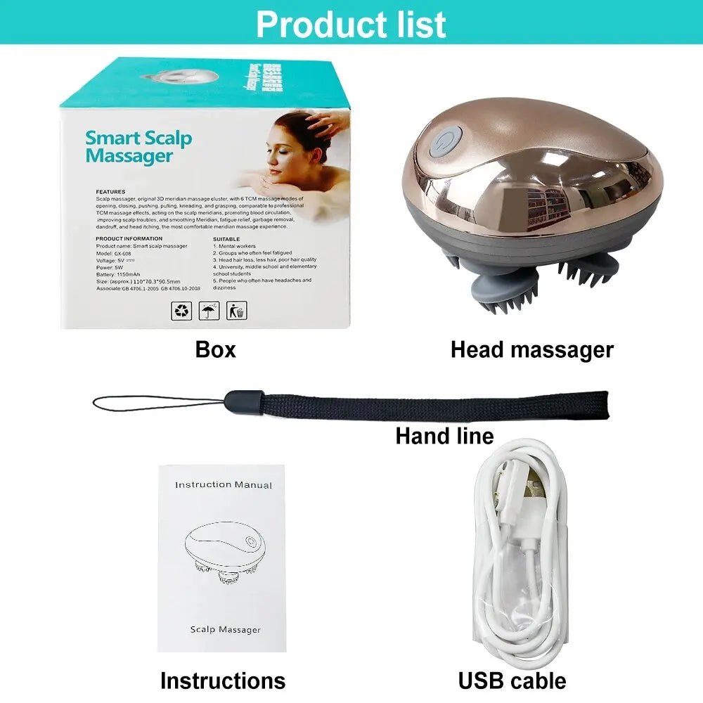 Luxury rechargeable electric scalp massager in a sleek design, featuring a waterproof silicone exterior, ideal for promoting hair growth and relaxation.