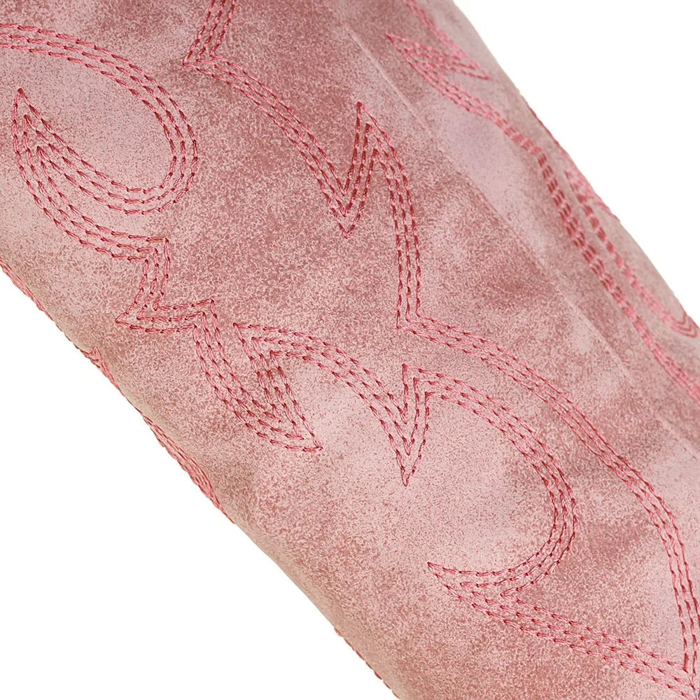 Elegant brown PU leather knee high pointed toe knight boots for women, showcasing a chic western cowboy design, perfect for autumn and spring.