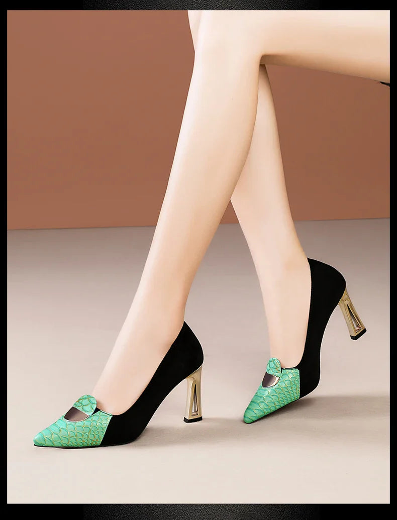 Luxury women's heeled shoes with a sleek pointed toe, designed for utmost comfort and style, suitable for spring and autumn wear.