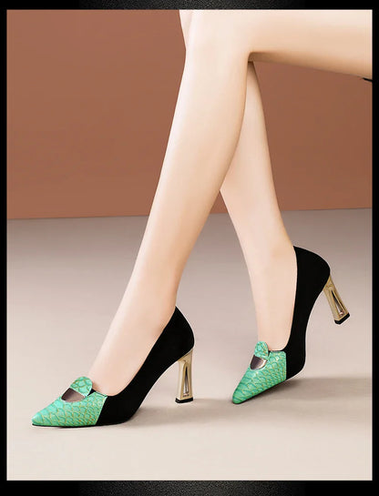 Luxury women's heeled shoes with a sleek pointed toe, designed for utmost comfort and style, suitable for spring and autumn wear.