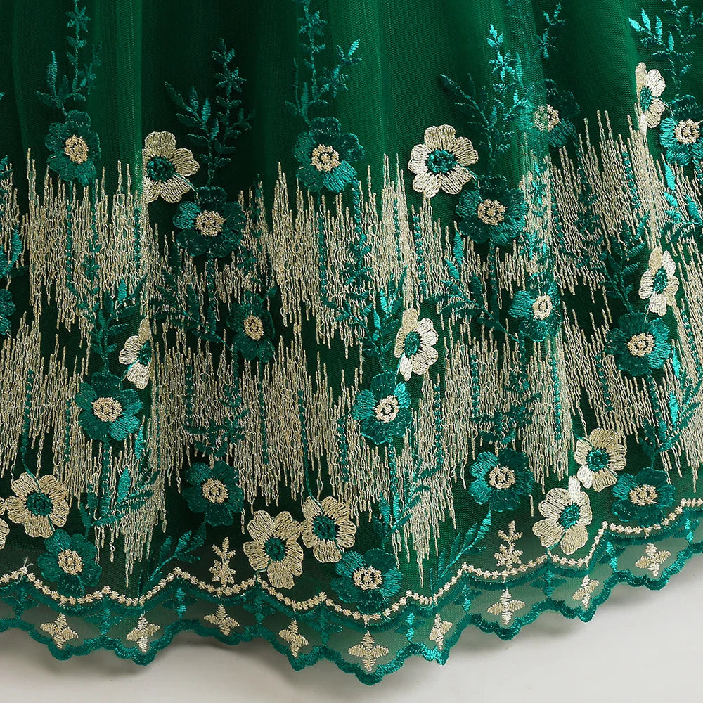 Elegant floral long princess dress for girls aged 4-12, perfect for weddings and special occasions.