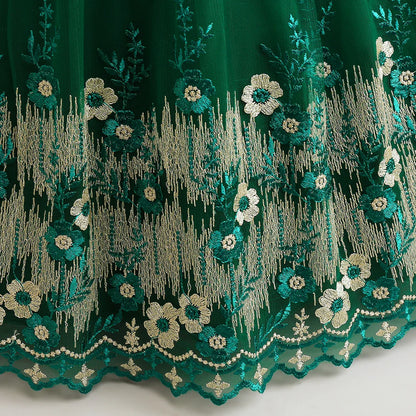 Elegant floral long princess dress for girls aged 4-12, perfect for weddings and special occasions.