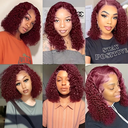 Detailed view of the Swiss lace cap of the Burgundy 99J Deep Wave Short Bob Wig, highlighting its comfort and durability.