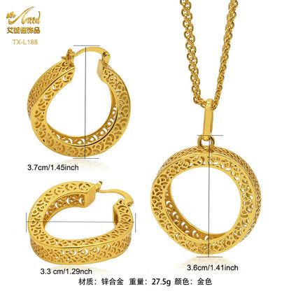 Luxurious geometric necklace from the stunning 24K gold-plated copper jewelry set designed for women, featuring elegant rhinestone details.