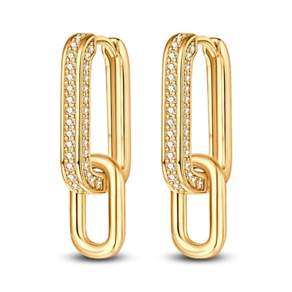 Elegant 925 sterling silver geometric double square buckle pavé earring design showcasing fine craftsmanship and luxury appeal.