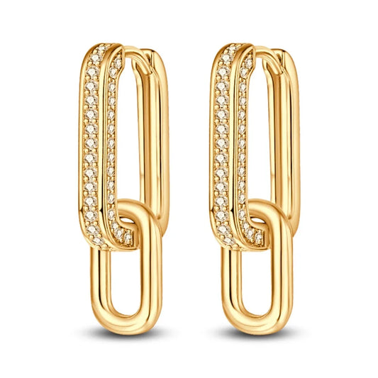 Elegant 925 sterling silver geometric double square buckle pavé earring design showcasing fine craftsmanship and luxury appeal.