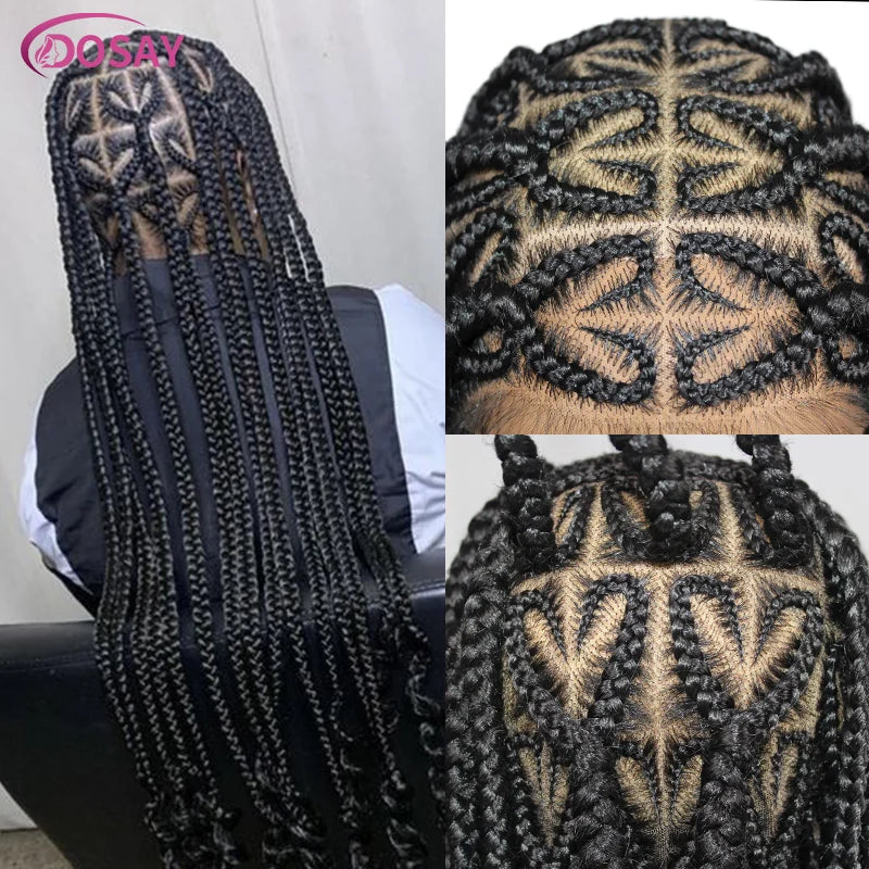 Showcasing the luxurious 36-inch heart box braids lace wig, highlighting the versatility and stylish options for black women.