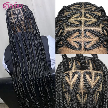 Showcasing the luxurious 36-inch heart box braids lace wig, highlighting the versatility and stylish options for black women.