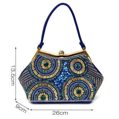 Fashion-forward handbag set in gold and black, complemented by pointed toe pumps, ideal for evening soirées and special occasions.