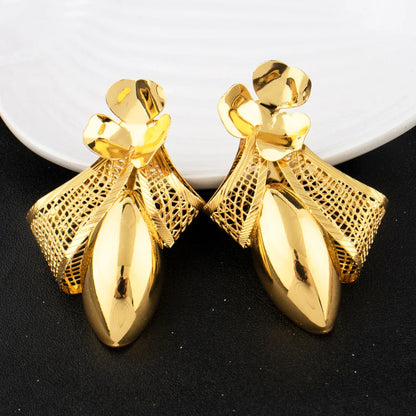 Stunning pair of gold plated earrings matching the bow tie necklace, ideal for enhancing women's fashion jewellery collections.