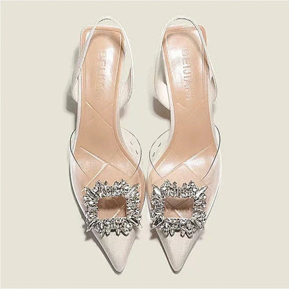 BCEBYL Women’s High Heels - Elegant crystal transparent pointed toe pumps designed for luxurious parties, showcasing a stylish and comfortable silhouette.