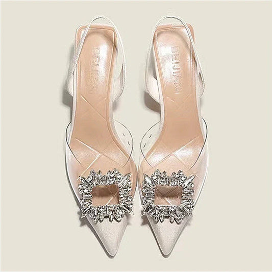 BCEBYL Women’s High Heels - Elegant crystal transparent pointed toe pumps designed for luxurious parties, showcasing a stylish and comfortable silhouette.
