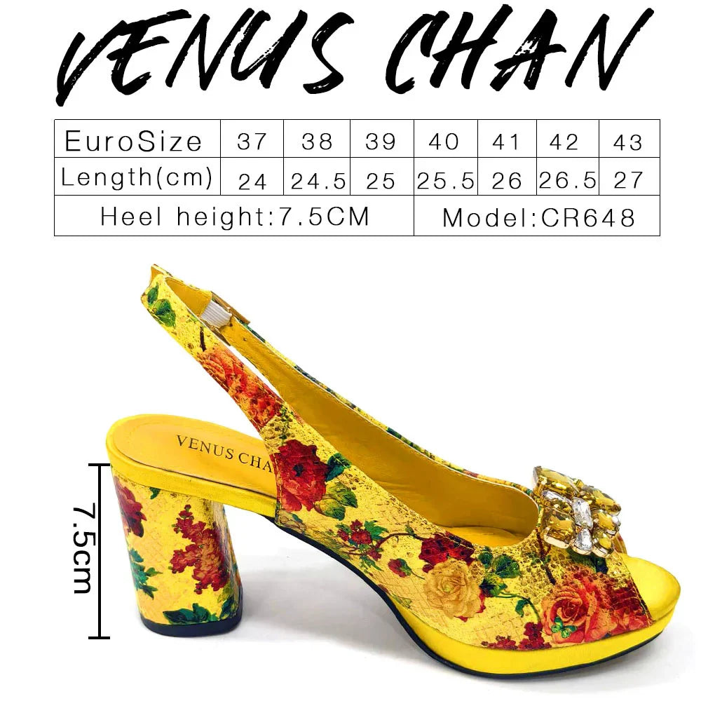 Close-up view of Venus Chan gold spike heel sandals showcasing the intricate design and luxurious materials, ideal for women's fashion.