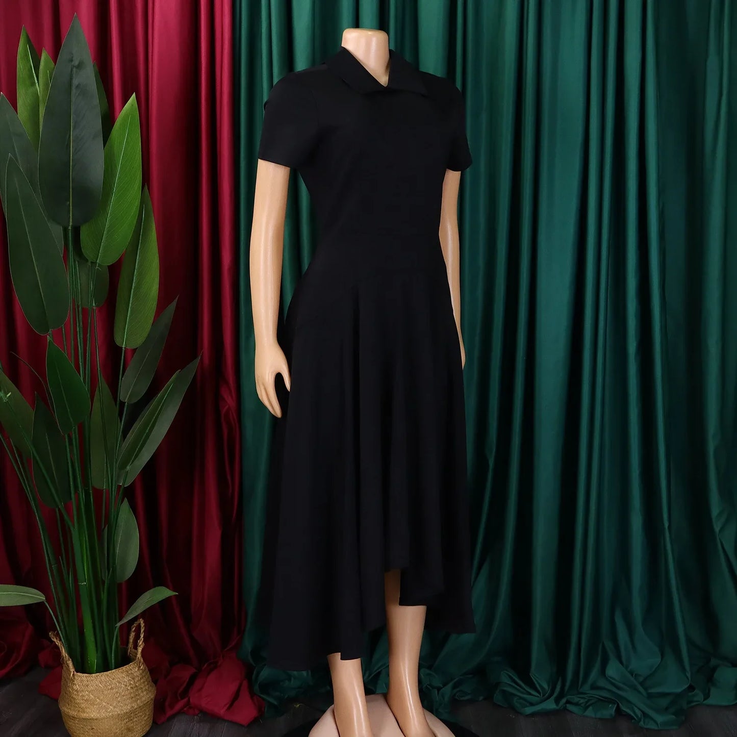 Stylish mid-calf length Pleated A-Line Dress ideal for weddings and formal occasions by Hot Trends Area.