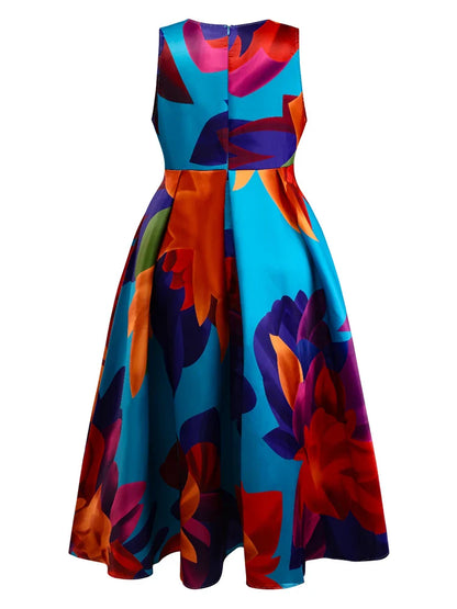 Stunning floral printed A-line tank dress for women, embodying elegance and casual vintage style, perfect for spring and summer occasions.