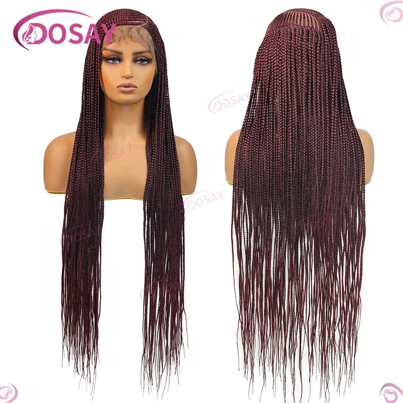 Stylish and versatile synthetic braided wig displayed on a mannequin, tailored for Black women's fashion, embodying luxury and grace.