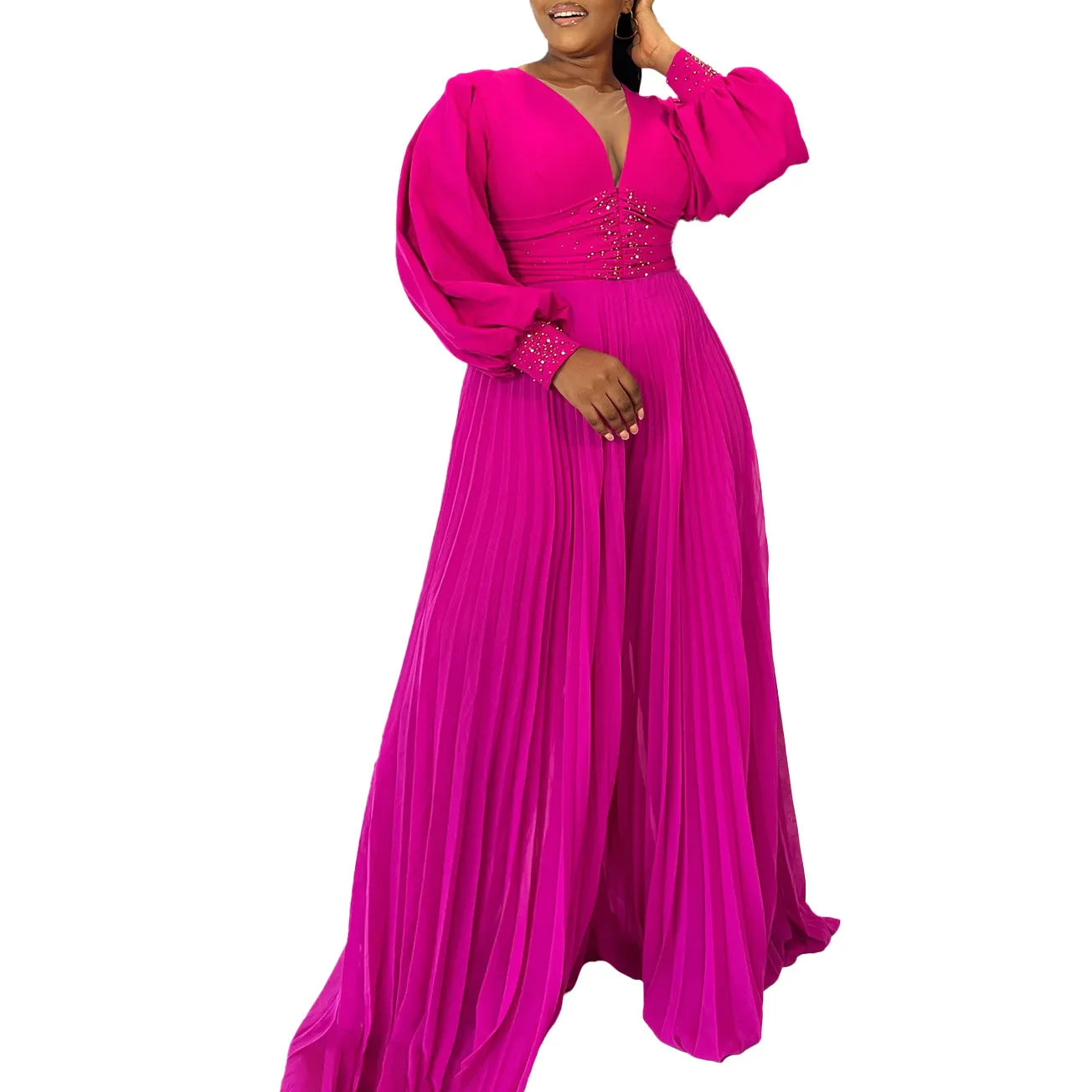 Autumn dashiki jumpsuit in a stylish setting, highlighting its chic long sleeve design and flattering fit for women seeking fashionable plus-size attire.