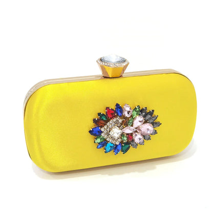 Chic side view of the luxurious yellow stiletto heels and matching evening bag set, ideal for formal occasions such as weddings.