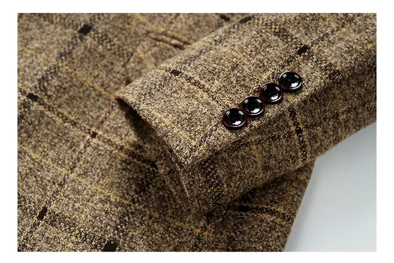 Men's one-button suit set styled with modern accessories, showcasing a sophisticated look for weddings and business events.