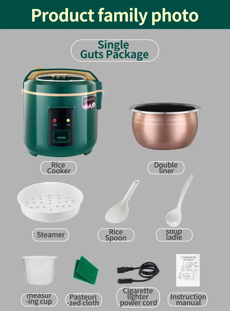 High-performance 200W truck-compatible rice cooker highlighting premium quality and spacious design, ideal for culinary enthusiasts and adventurous travellers.