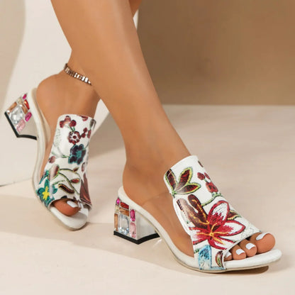 Chic high heel slippers for women showcasing a unique patchwork style, ideal for enhancing summer outfits.