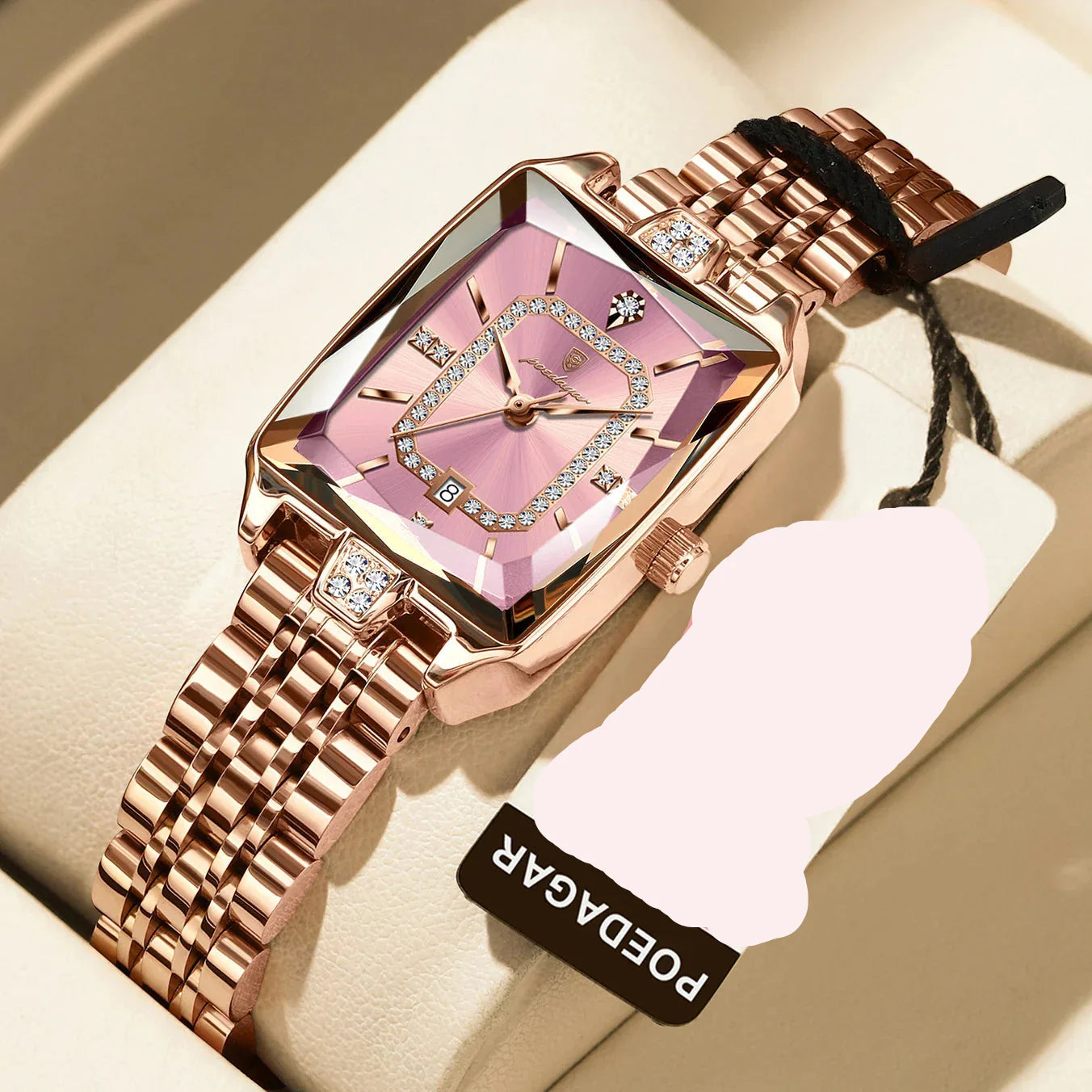 Stylish rectangle ladies watch with a hardlex dial window, perfect for casual and fashion occasions, exuding luxury.