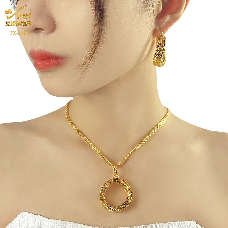 Stunning 24K gold-plated necklace showcasing intricate geometric patterns, an ideal accessory for special occasions.