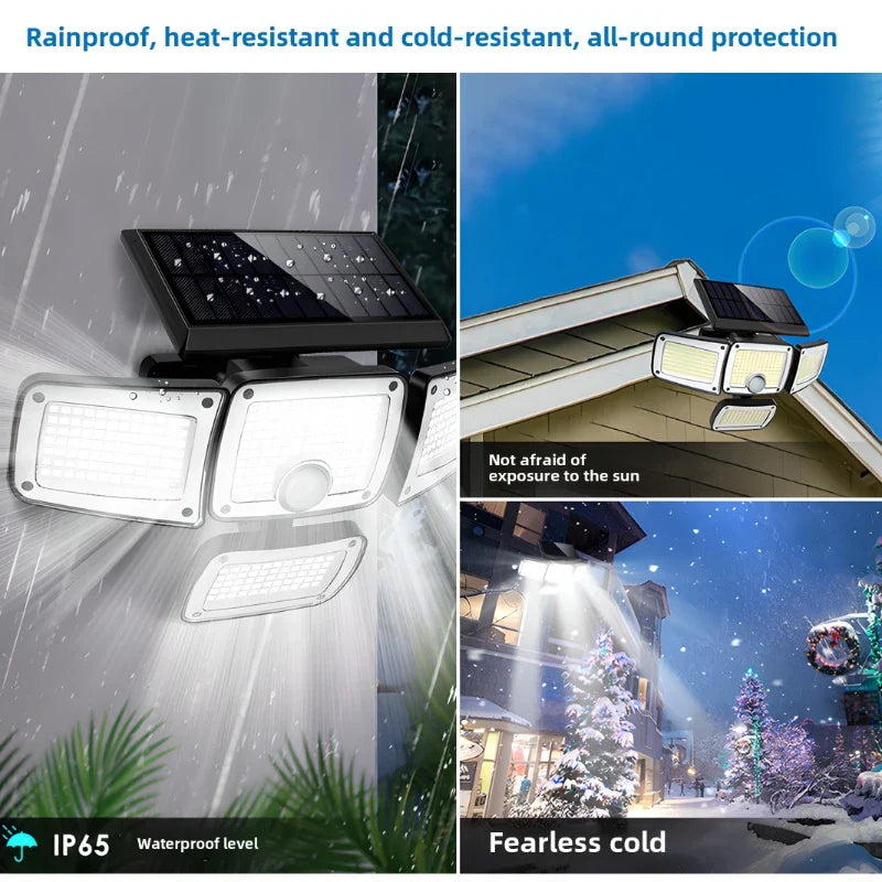 Elegant and sleek 346 LED Waterproof Solar Wall Light with Motion Sensor, showcasing its modern design for upscale garden and garage security.