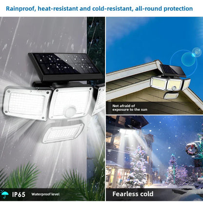 Elegant and sleek 346 LED Waterproof Solar Wall Light with Motion Sensor, showcasing its modern design for upscale garden and garage security.