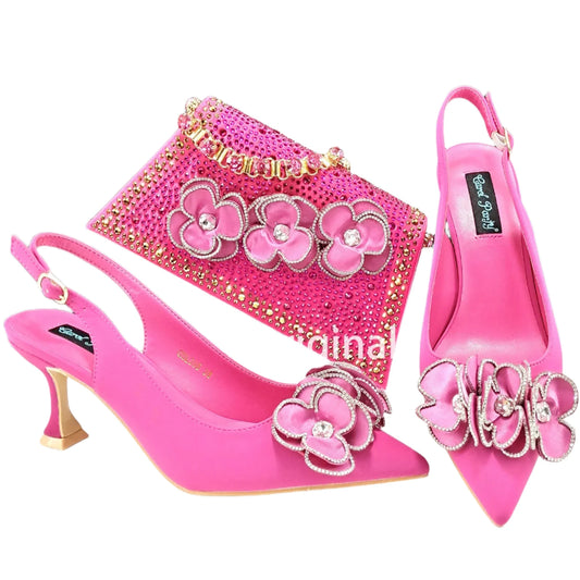 Complementary handbag from the elegant rhinestone flower wedding party shoes and handbag set, beautifully designed for women to enhance formal attire.