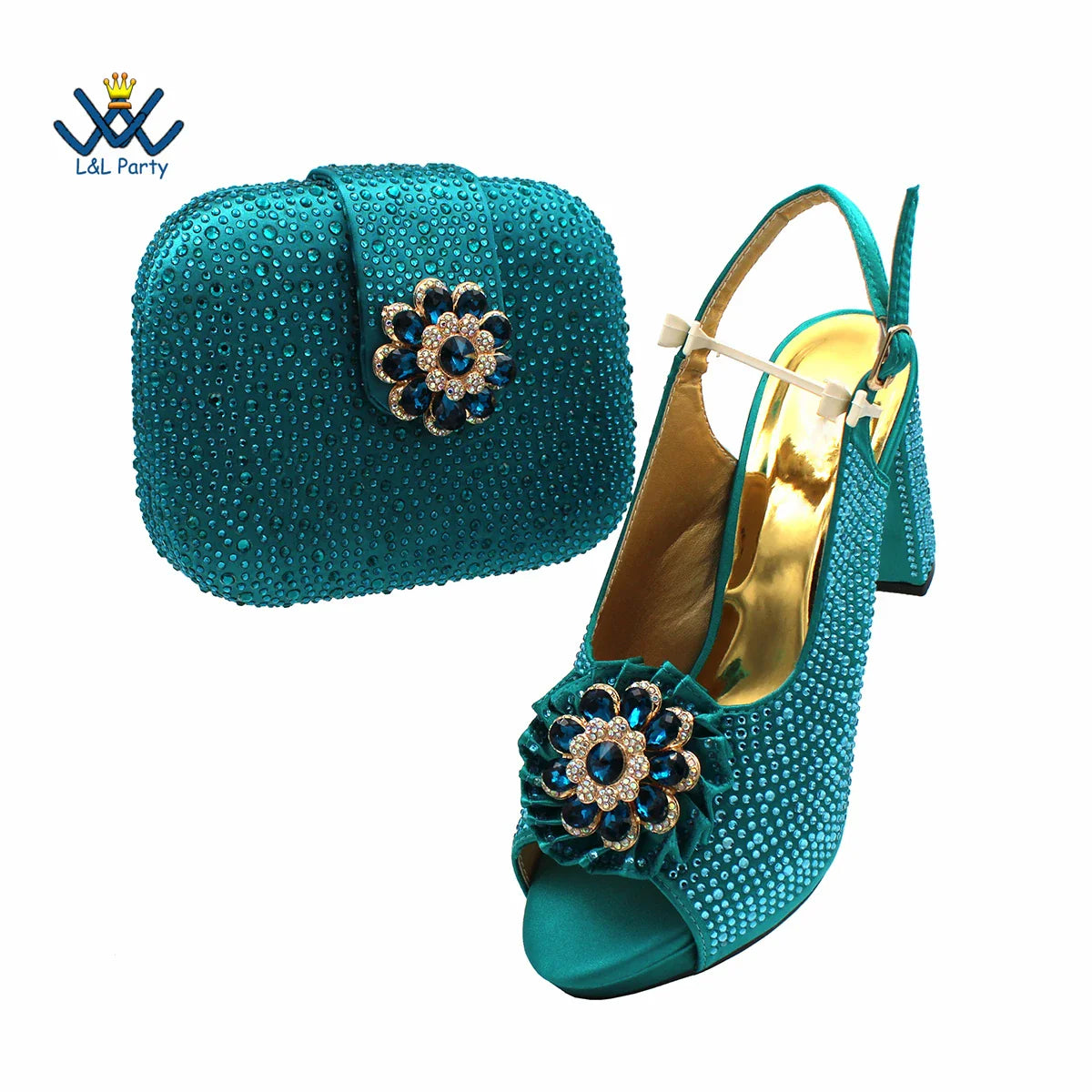 Stylish crystal detailed magenta pumps for women, showcasing a peep toe design and square heel, perfect for enhancing evening wear.