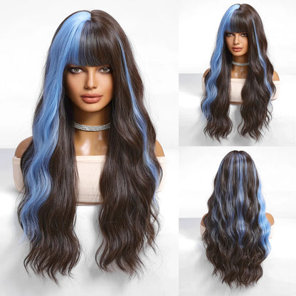 Elegant heat resistant synthetic wig featuring a stunning blend of black and red hues, designed for fashionable cosplay and chic looks.