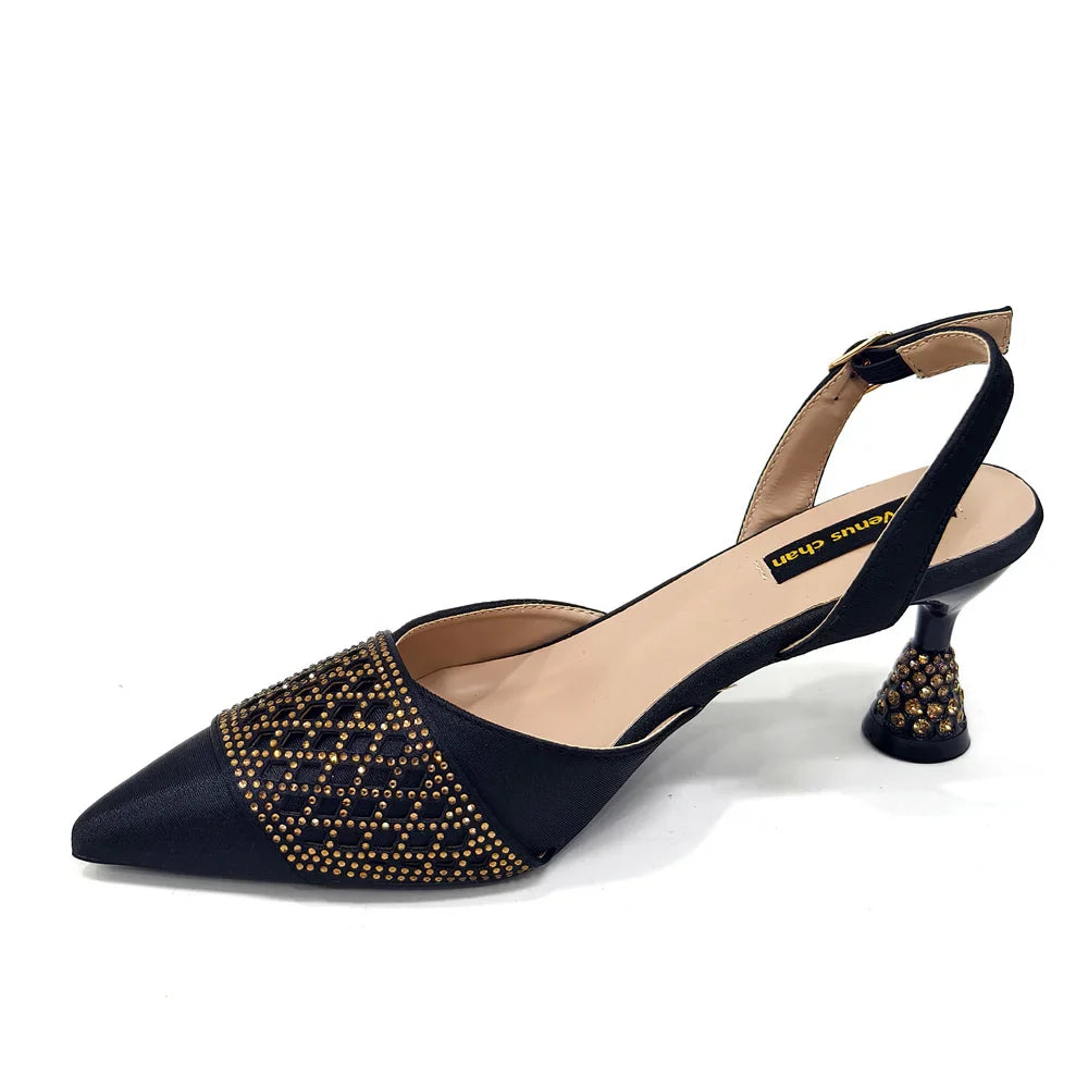 Luxurious matching handbag set with a metal handle, perfectly designed to complement the classy Italian slingback shoes.