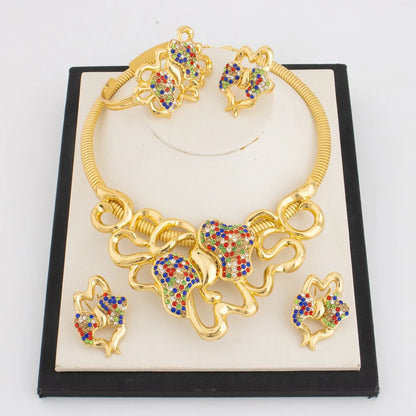 Chic gold plated bracelet and ring from a luxurious women’s jewelry set, ideal for festive occasions and parties.