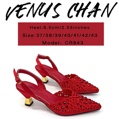 Complete luxury shoe and bag set by Venus Chan, featuring glamorous high heels and an exquisite handbag for confident women.