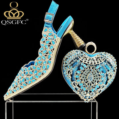 Chic QSGFC fuchsia handbag with long chain shoulder strap, designed to complement women's heel pumps, crafted with premium synthetic material for a luxurious touch.