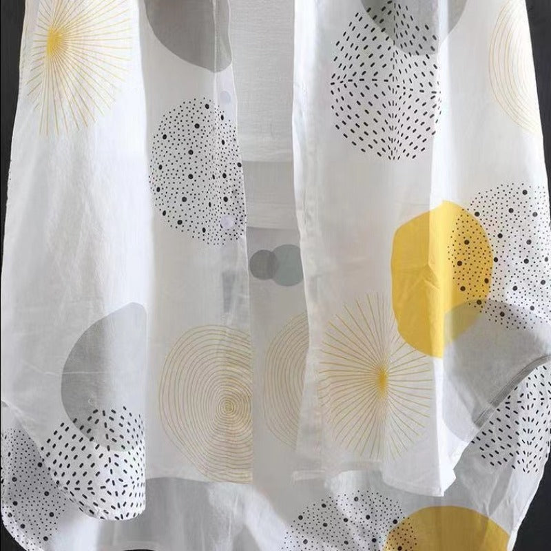 Elegant loose fit casual women's blouse featuring long sleeves and stylish print, perfect for sun protection and versatile all-season wear.