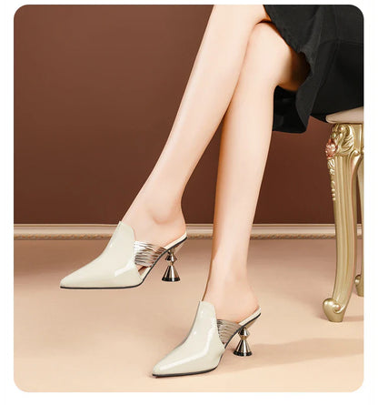 Elegant high heel slippers with latex foam insole, designed for maximum comfort and style, ideal for fashionable women.