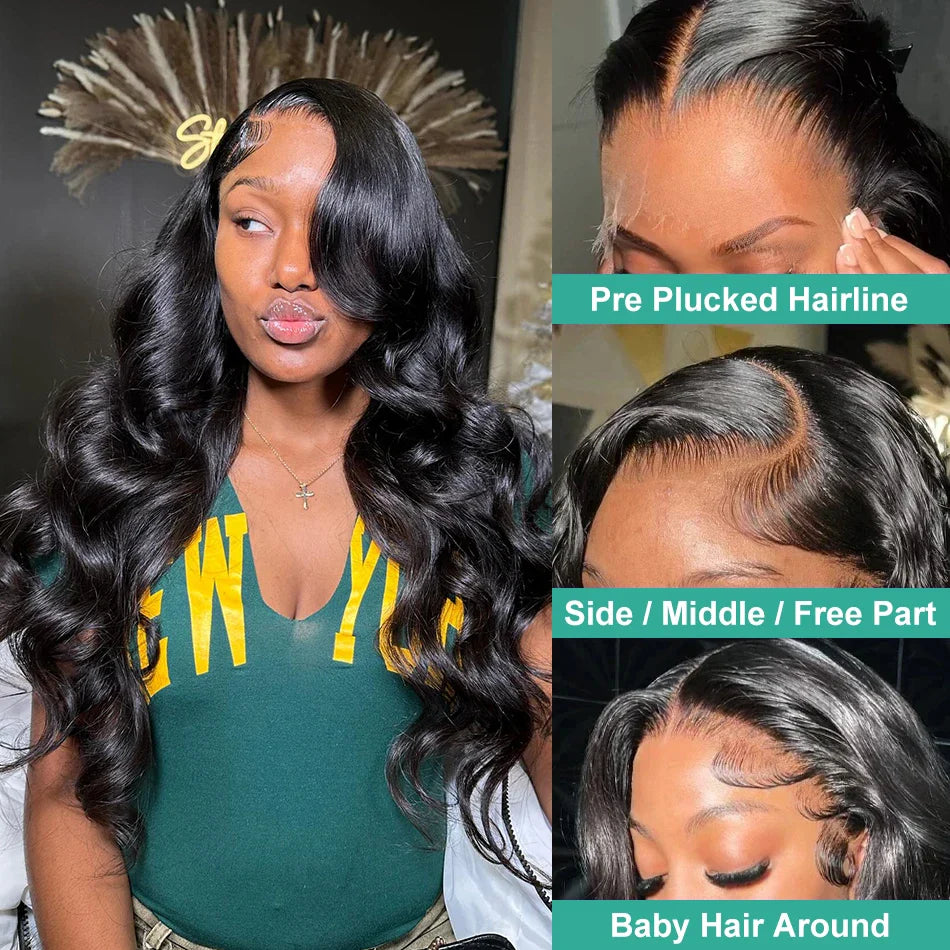 Silky smooth profile of the luxury 30-40 inch body wave lace front wig, showcasing its stunning length and luxurious texture that enhances beauty and elegance.