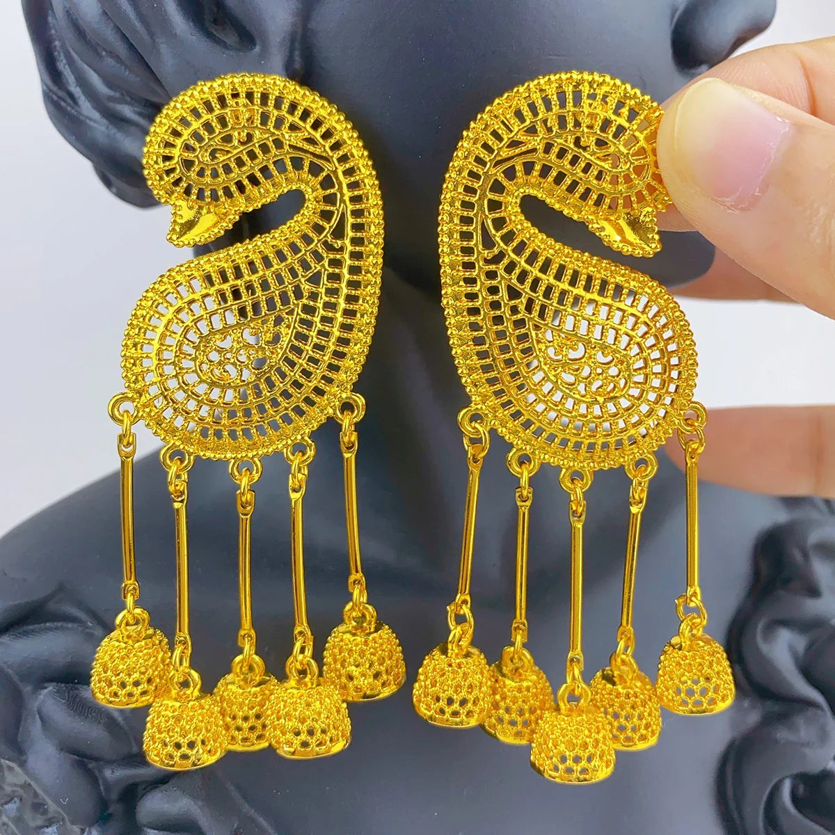 Chic African Lady Design earrings featuring tassel drops, set in gold plating, a stunning choice for modern women seeking fashion-forward jewellery.